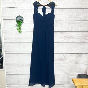 NWT Samantha Paige Navy Blue Chiffon Sweetheart Neck Formal Evening Gown Size 12